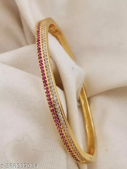 lgnxj_512 Slim Pink White CZ Gold Plated Bracelet by Vishva Fashion
