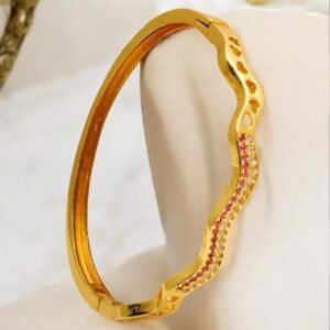 Gold Plated Designer Bracelet with Pink and White CZ by Vishva Fashion