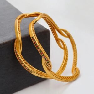 Twisted Design Gold Plated Bangles with Multicolor Stones – Vishva Fashion