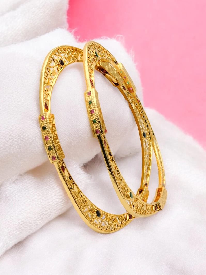 WhatsApp Image 2024-12-28 at 9.55.13 AM Elegant filigree bangles with multicolor CZ stones by Vishva Fashion