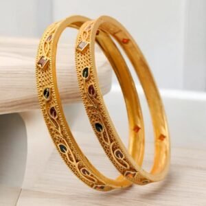 Antique Meenakari Gold Plated Bangles with Jaali Work by Vishva Fashion