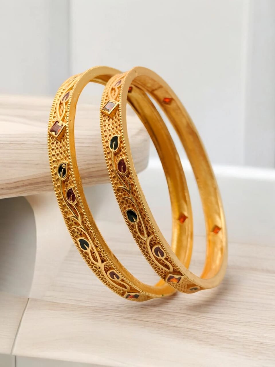 WhatsApp Image 2024-12-28 at 9.55.15 AM (1) Antique Meenakari Gold Plated Bangles with Jaali Work by Vishva Fashion
