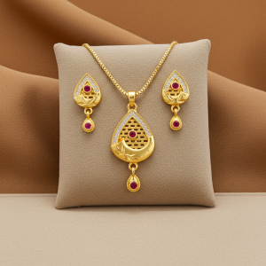 ruby gold pendant set with earrings