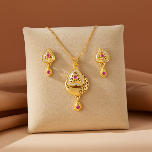 ruby gold pendant set